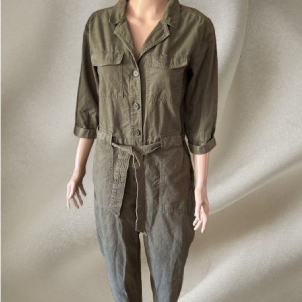 Divided Green Button-Up Jumpsuit